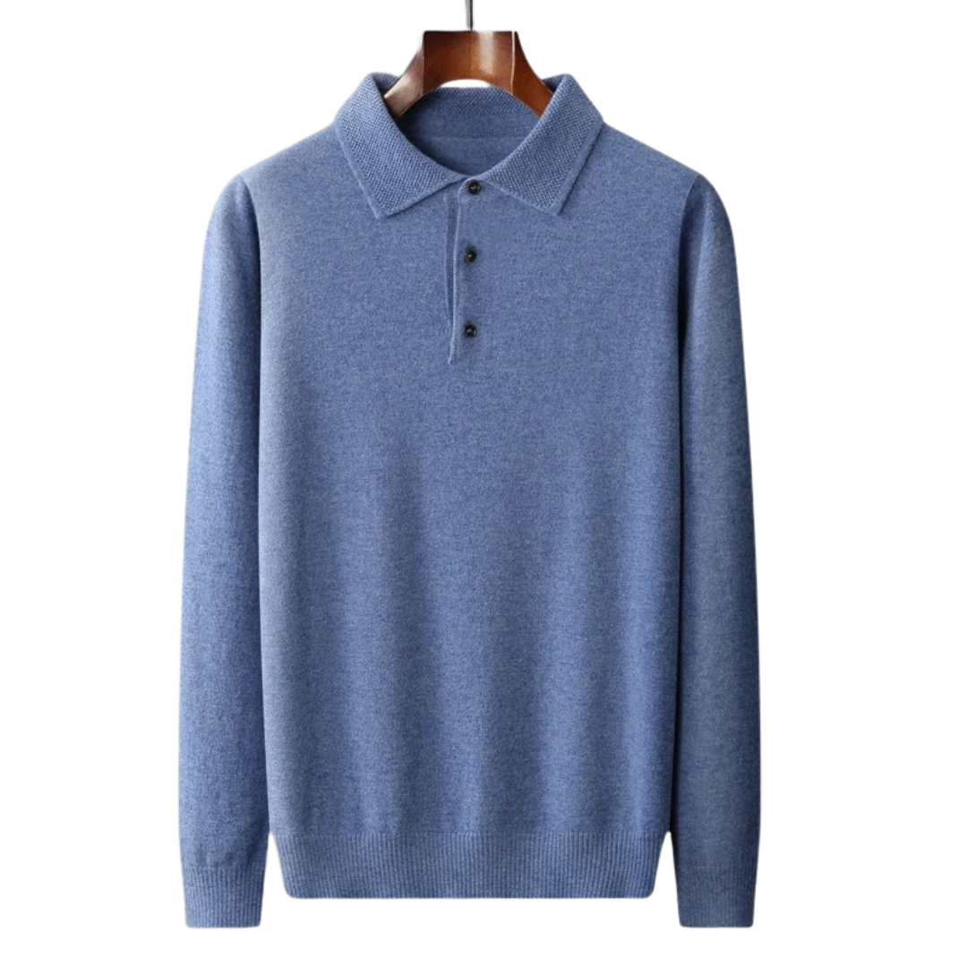 Blue Grey Long Sleeve Polo