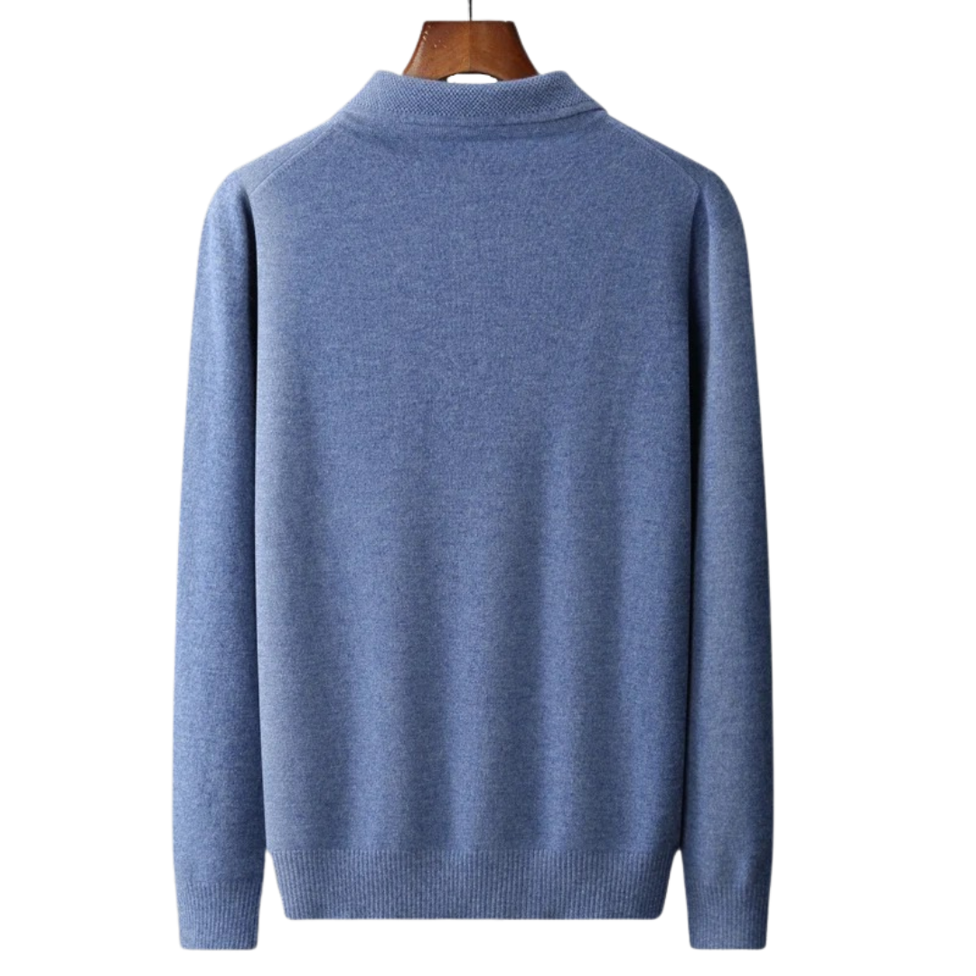 Blue Grey Long Sleeve Polo