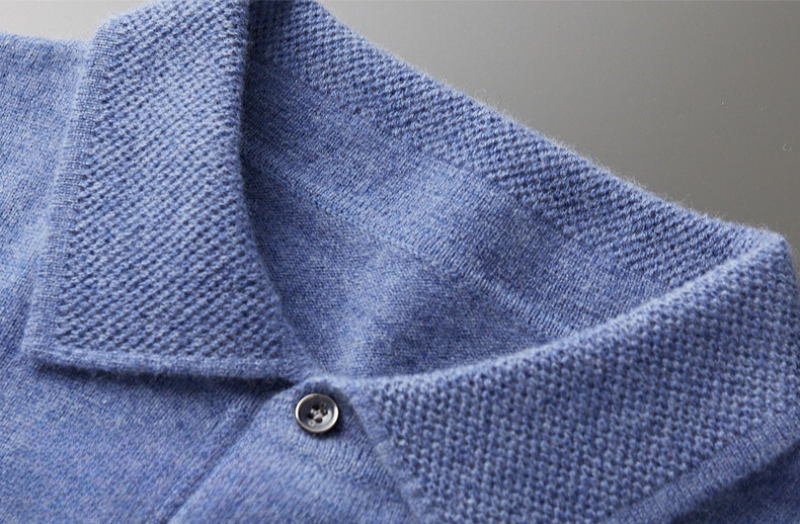 Blue Grey Long Sleeve Polo